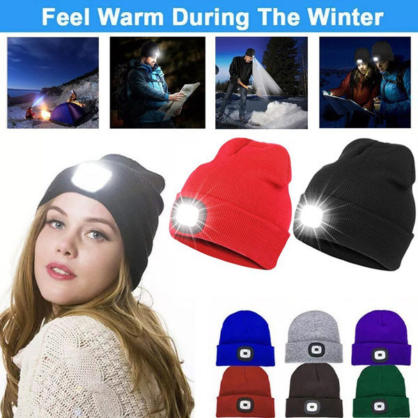 LED Light Hat USB Rechargeable Cap Flashlight Cap LED Beanies Knit Hat Warm  Flashlight Hunting,Camping,Jogging,Fishing Cycling Christmas Gifts