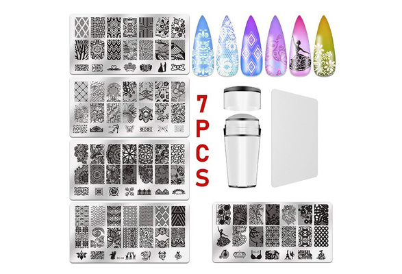 5pcs Nail Stamping Plates 1 Stamper 1 Scraper Lace Flower Animal Pattern  Nail Art Stamp Stamping Template Image Plate Nail Art Stamper 