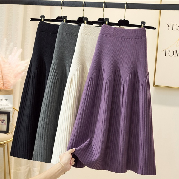 2021 Mid-length Autumn and Winter Dress A-line Skirt All-match Knit ...