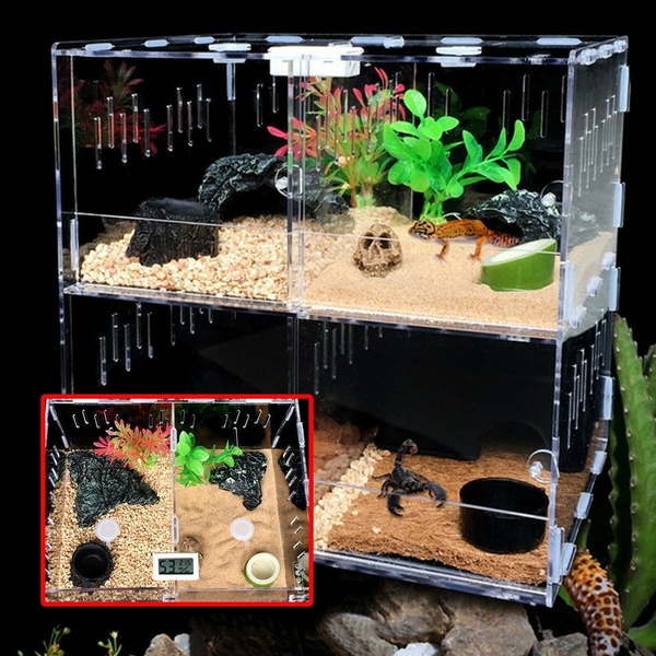 4 Grid Acrylic Pet Reptile Cage Feeding Breeding Tank Lizard Frog ...