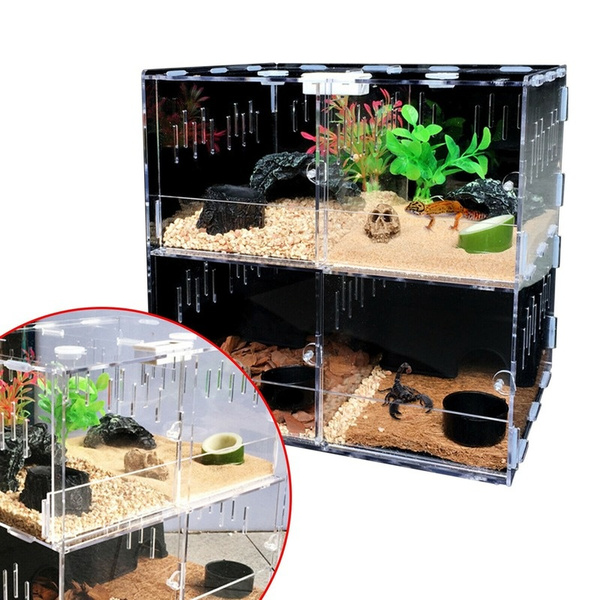 4 Grid Acrylic Reptile Cage Breeding Box Lizard Insect Crawling Tank ...