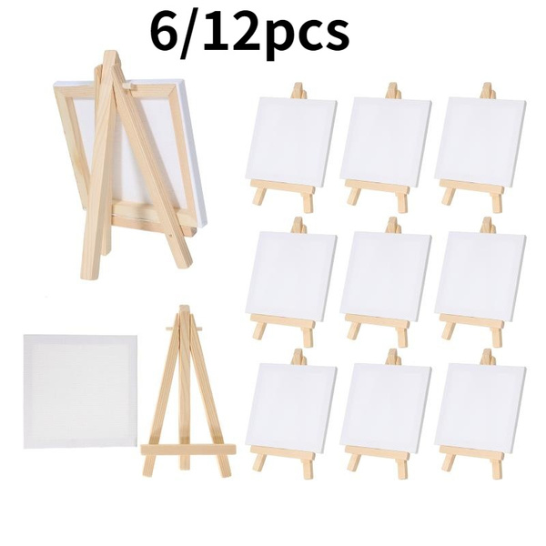 6/12pcs Artists 6 Inch Mini Easel +4Inch X4Inch Mini Canvas Set