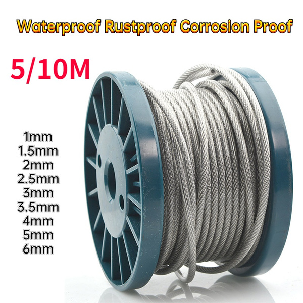 5/10M Stainless Steel PVC Coated Flexible Wire Rope Soft Cable 1mm-6mm  Rustproof Fishing Clothesline Lifting