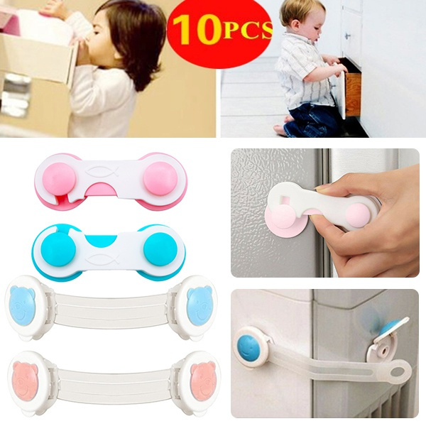 Multi Function Child Drawer Safty Plastic Protection Long Lock For Child 10Pcs 