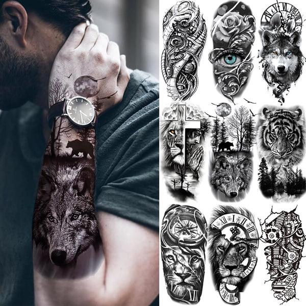 Skull Skeleton Temporary Tattoos For Men Women Realistic Wolf Tiger Lion  Compass Fake Tattoo Sticker Forearm Body Tatoos - AliExpress