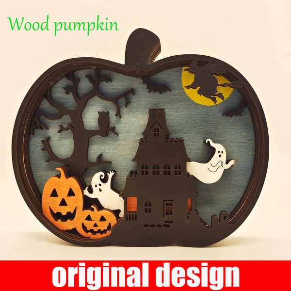 New Halloween Wooden Decorations Creative Pumpkin Lighting Wooden