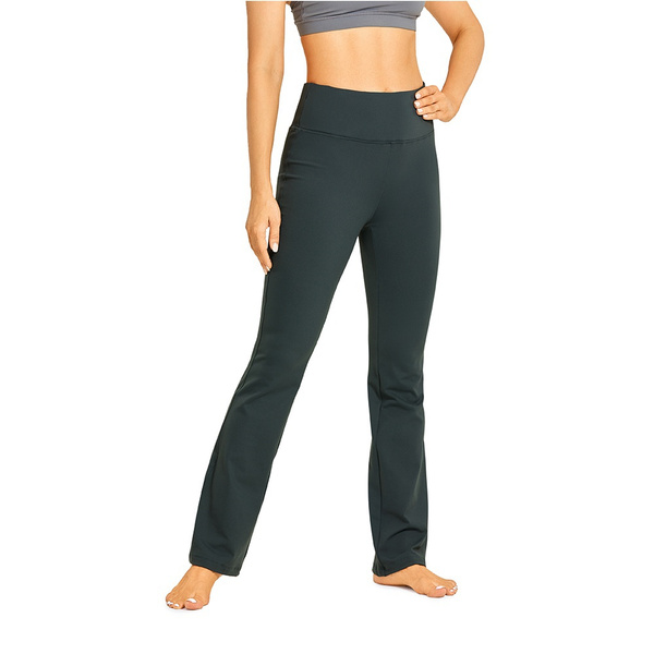 CRZ YOGA Women's Elastic High Waist Flare Stretch Pants Comfy Bell Bottom  Pilates Pants with Hidden Pocket
