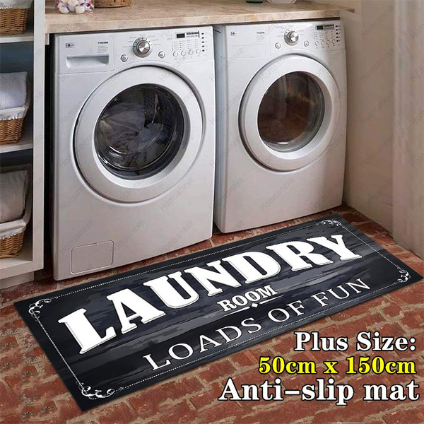 Black White Laundry Room Rug Waterproof StainResistant Rug for Washer