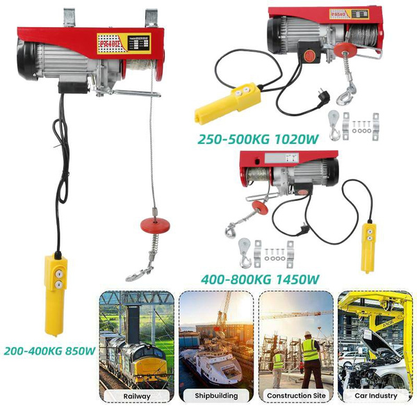 850-1450W 200-800kg Electric Hoist Winch Lifting Engine Crane Lift Hook ...