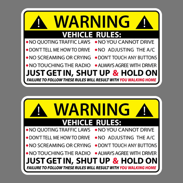 2 x Modern Vehicle Rules Funny Vinyl Sticker Car Truck Window Decal