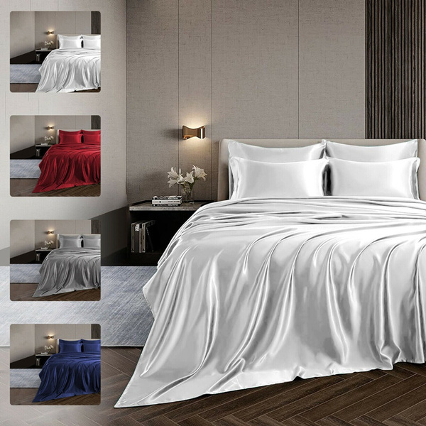 Solid Color Satin Silk Bedding Set Soft Top Sheet Set Bedsheet Set
