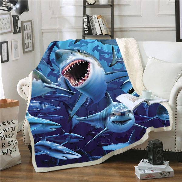Shark Blanket for Beds Hiking Picnic Thick Quilt Fashionable Bedspread  Fleece Throw Blanket