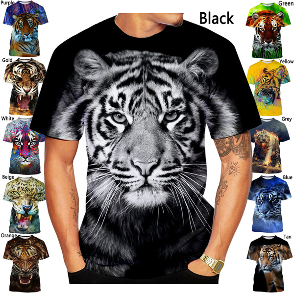 Men's Fashion Creative 3D Tiger Print T-shirt Round Neck Casual