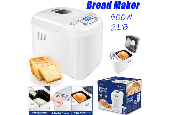 Nuolux Non-Stick Bread Maker 18 Programs 15H Max. Delay Timer Bread Machine 2lb Loaf Capacity 2 Crust Colors Household Bread Making Machine (White)