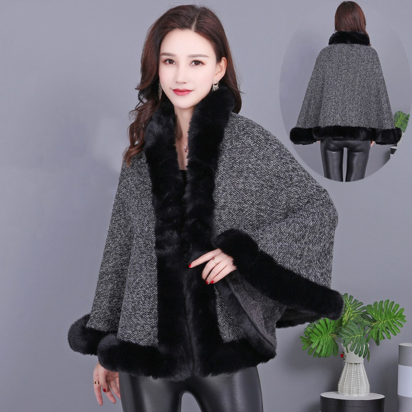 Faux fur poncho on sale cape