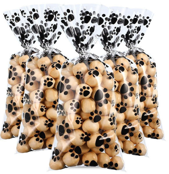 50pcs Clear Candy Bags Paw Print Cellophane Bags Pet Gift Bags with Twist Ties Party Supplies Wish