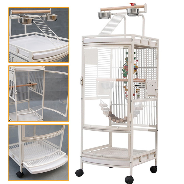 Image showcasing Mobile Large Bird Cage Parrot Cage With Casters Open Play Top Cage （2 ...