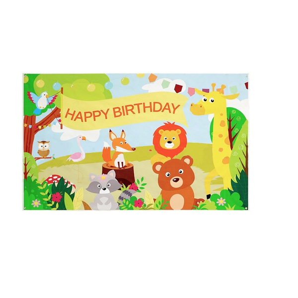 New Jungle Animals Happy Birthday Party Backdrop Background Cloth Photo ...