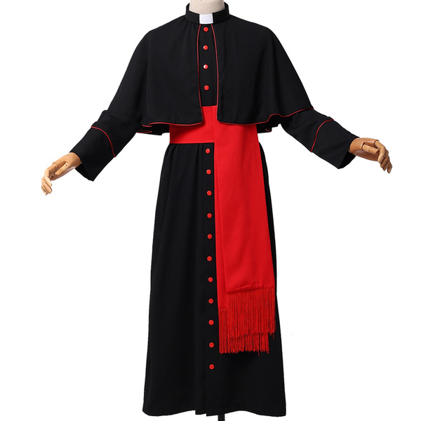 Clergy Roman Soutane Red Trim Cassock with Red Belt Adults Priest Robe ...