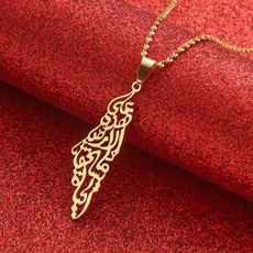 Steel, Chain Necklace, palestineisraelmap, Jewelry