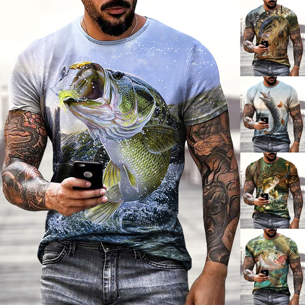 Summer Hobby Carp Fishing 3D Printing Men's Fashion Personality Cool Round  Neck Short-sleeved T-shirt