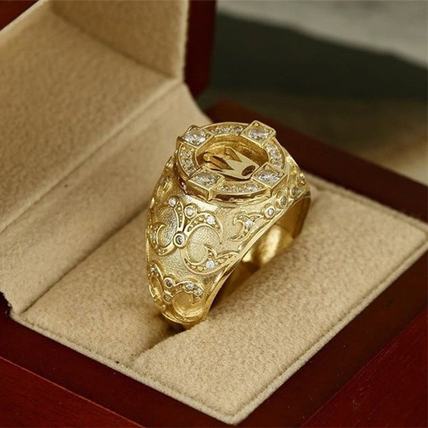 Retro Gold Crown Ring Men's Retro Carved Full Diamond Men's Ring Gift ...