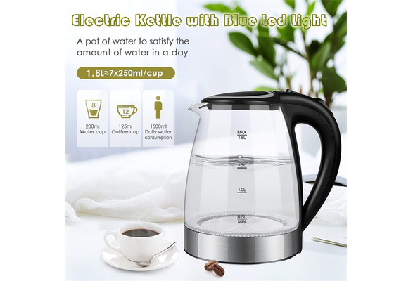  Glass Electric Kettle, 1.8 Liter Tea Kettle With Blue