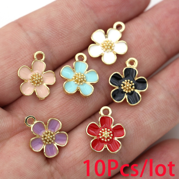 10PCS Enamel Flower Charm Pendant for Jewelry Making DIY Bracelet