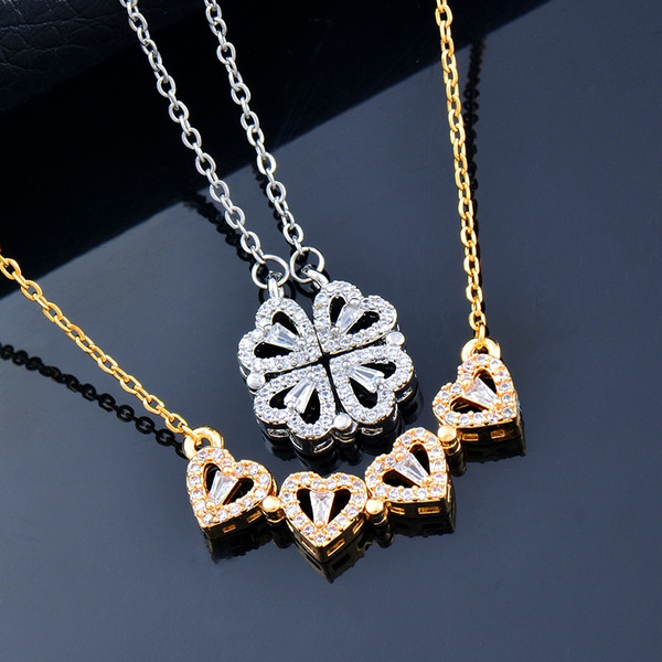 Buy Fashion Magnetic Folding Heart Necklace for Women Four Leaf Clover Pendant  Necklace Cute Female Jewelry Online in India - Etsy