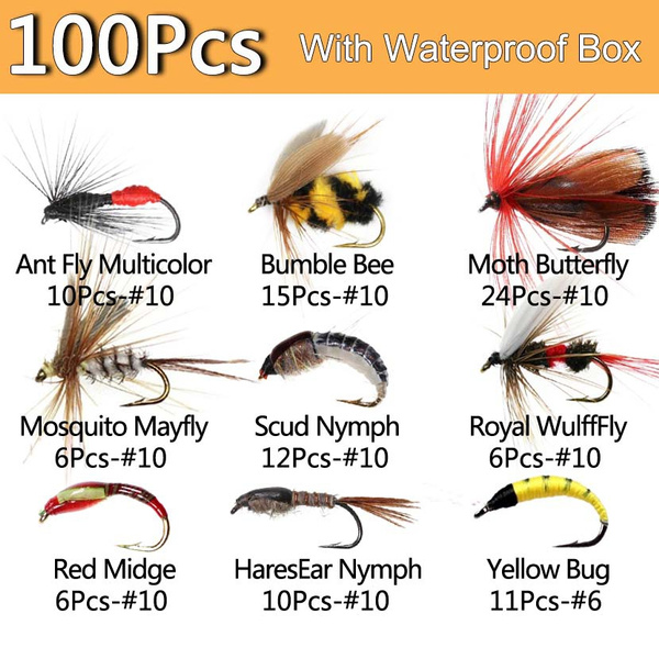 25-100Pcs Outdoor Fly Fishing Flies Assortment Waterproof Fly Box Dry Flies  Wet Flies Nymphs Flies Streamer Flies Trout Steelhead Bass Fishing Lure