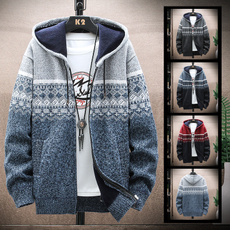 Stand Collar, knittedcardigan, Winter, Zip