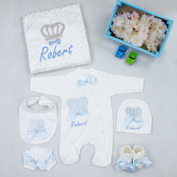 Personalized Baby Girl Boy Suit Name Embroidered Blanket Set Baby