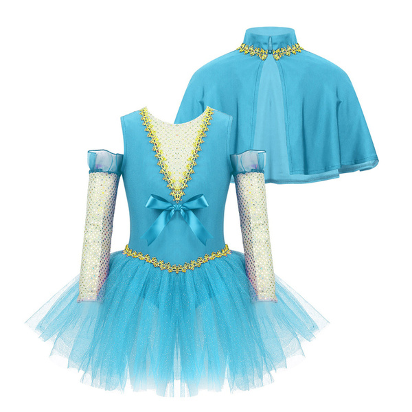 Kids Girls' Acrobat Artist Costumes Cape Top with Dress and Arm Sleeves ...