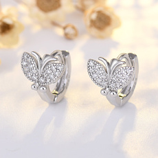 butterfly, Sterling, Korea fashion, Hoop Earring