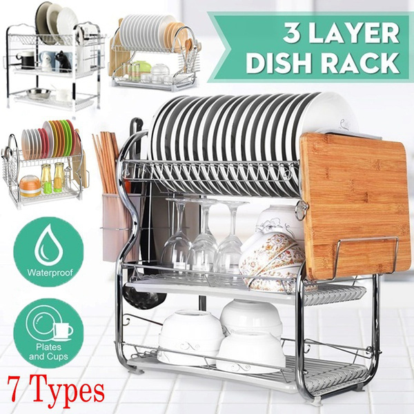 7 Types Dish Drying Rack, 304 Stainless Steel 2/3 Tier Dish Rack with