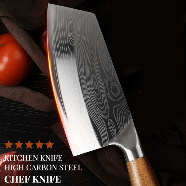 High Quality Kitchen Knife 8 Inch High Carbon Cleaver Knife Cooking Knife  Slicing Knife Chef Knife Damascus Laser Pattern Stainless Steel Knives  Ultra Sharp Chef Knives with Wood Handle