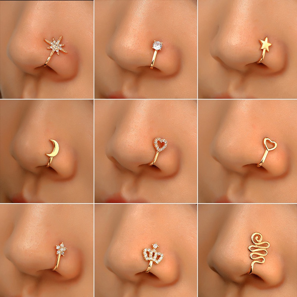 Buy Stylish Press On Nose Ring Non Piercing Combo Nose Pins Pressing Nose  Stud For Women And Girls - 4 Pcs Nose Rings Online In India At Discounted  Prices