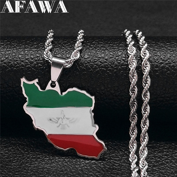 Handmade Necklace Persian Gulf Persepolis Farvahar Stainless Steel Iranian Map