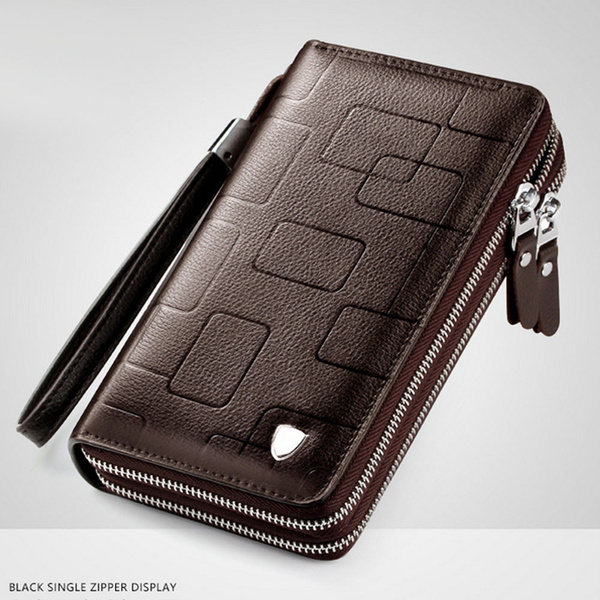 Mens Clutch Bag Handbag Genuine Leather Purse Zipper Long Wallet Business Large Hand Clutch Phone Holder