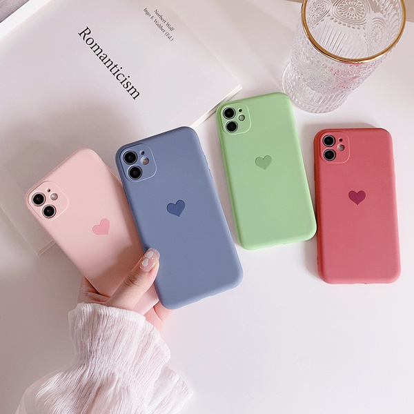 For iPhone 13 14 PRO MAX Love Heart Phone Case Camera Lens Protection Candy Color Silicone Cover For iPhone 12 11 PRO MAX XR XS MAX 6 7 8 Plus etc