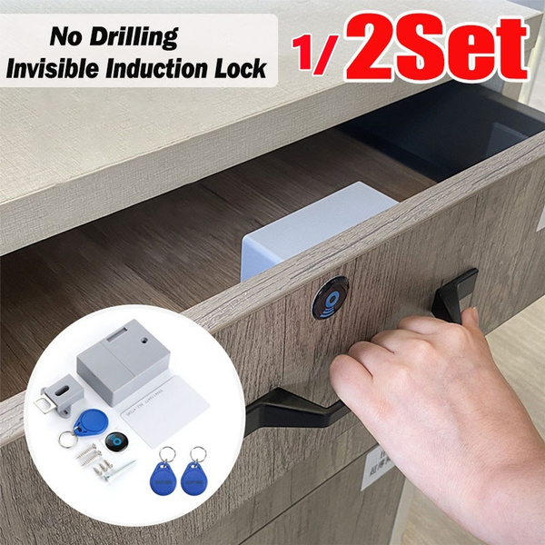 Cabinet Drawer Hidden RFID Digital Battery Lock without Perforate Hole DIY Key 