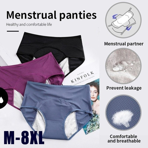 M-8XL Menstrual Panties Women Pants Leak Proof Incontinence Underwear  Period Proof Cotton Briefs High Waist Warm Female