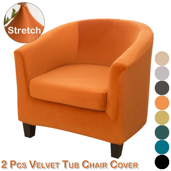 2 Pcs Kit Velvet Tub Chair Slipcover, Black Barrel Chair Cover