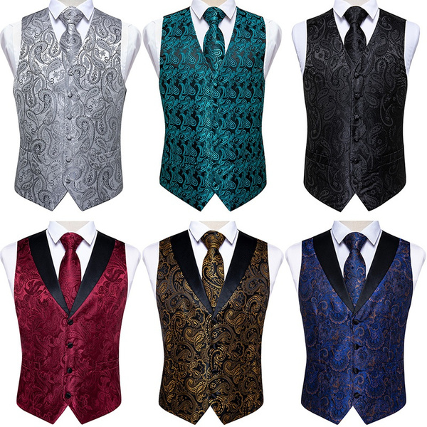 Dibangu Mens Vest Blue Silk Wedding Party Banquet Business Formal Man ...