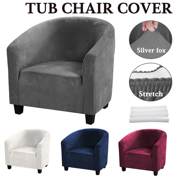 Tub Chair Covers Plush Elastic Velvet Fabric Armchair Sofa Covers Slipcover Seat