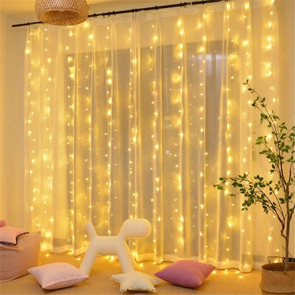 304 LED Twinkle Xmas Fairy Curtain String Light Wall Hanging Backdrop Warm White 