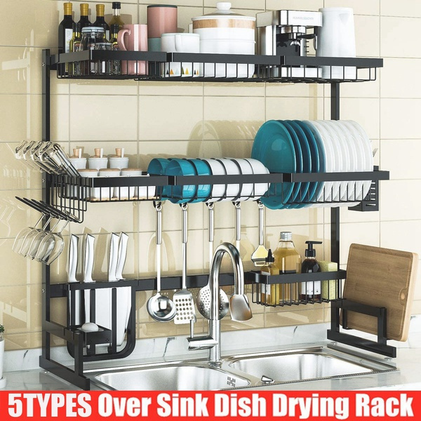 5Tyeps Over Sink Dish Drying Rack, Boosiny 2 Tier Stainless Steel Large  Adjustable Kitchen Dish Rack Expandable Dish Drainer Shelf Above Sink,  Storage Shelves Organizer