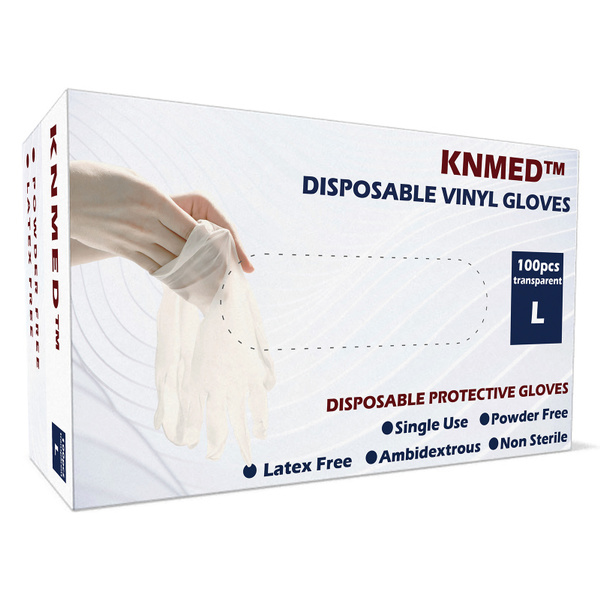 KNMED Disposable Vinyl Gloves, Latex Free, Powder Free, Rubber Free