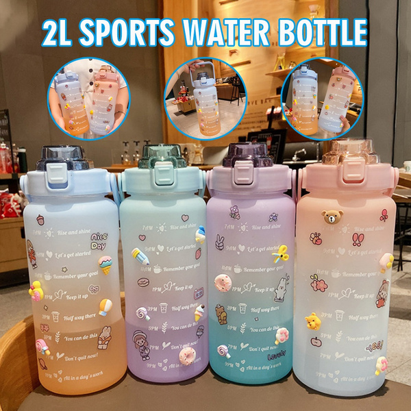 1Pcs 2L Sports Water Bottle Large Straw Time Gradient Water Cup