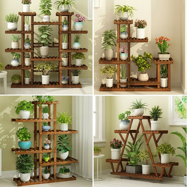 Wood Plant Stand 4-Tier Shelf Display Flower Shelves Rack Holder Decor Bonsai 